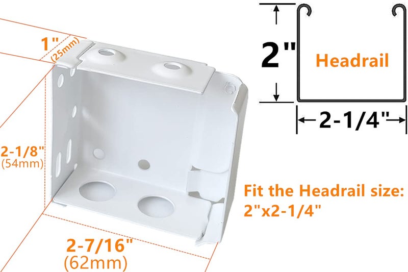 Cutelec 2pcs Box Mounting Bracket for High Profile Blinds 2inch White Color Window Blinds Headrail Holder Bracket - Image 2